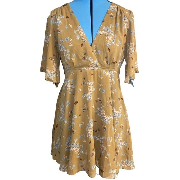 Free People Gold Floral Fully Lined Dress Size Small boho festival - Picture 15 of 15